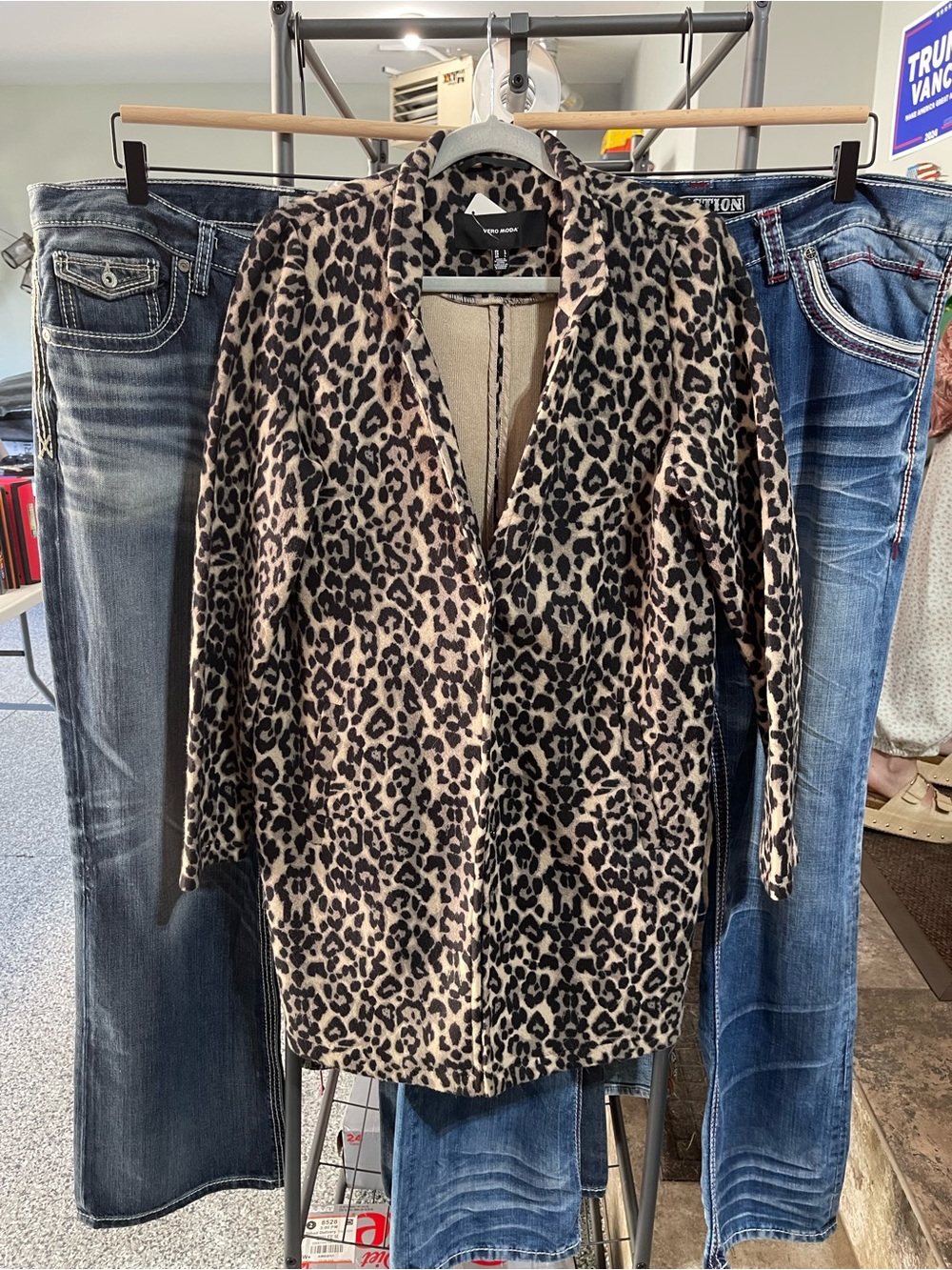 Vero Moda Leopard Print Open Front Coat - Black & Tan